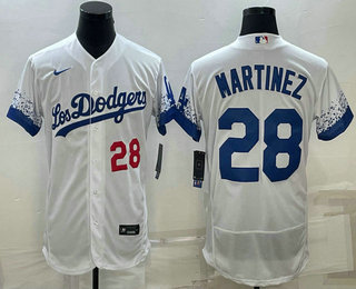 Men's Los Angeles Dodgers #28 JD Martinez Number White 2022 City Connect Flex Base Stitched Jersey
